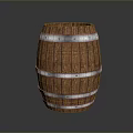 Wooden Barrel With Natural Wooden Texture And Silver Metal Hoops For Home Storage And Decor