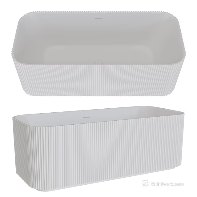 Modern White Ribbed Bathtub Design With Rectangular Shape For Bathroom Interior 3d model 
