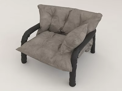 Plush Gray Single Sofa With Black Armrests Padded Seat And Sturdy Black Legs Design 3d model