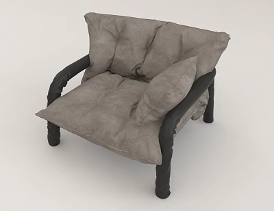 Plush Gray Single Sofa With Black Armrests Padded Seat And Sturdy Black Legs Design 3d model