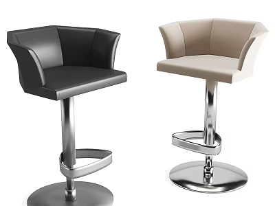Black And Beige Leather Bar Stools With Curved Backrest And Metal Footrest 3d model
