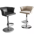 Black And Beige Leather Bar Stools With Curved Backrest And Metal Footrest