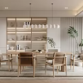 Modern Restaurant Interior With Wooden Dining Table Chairs Pendant Lights And Decorative Plants
