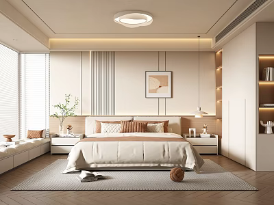 Modern Bedroom Interior Design With Large Bed Nightstands And Area Rug 3d model