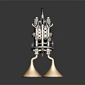 Shiny Golden Tires With Mechanical Engine And Metal Parts Design Structure