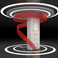 Exhibition Hall Featuring White Display Board Red Spiral Decorations And White Circular Lights