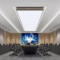 Modern Conference Room Interior Design With Long Table Large Screen And Ergonomic Chairs 3d model