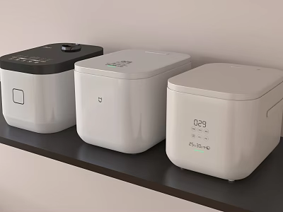 Stylish Modern Kitchen Rice Cookers In Black And White On Shelf 3d model