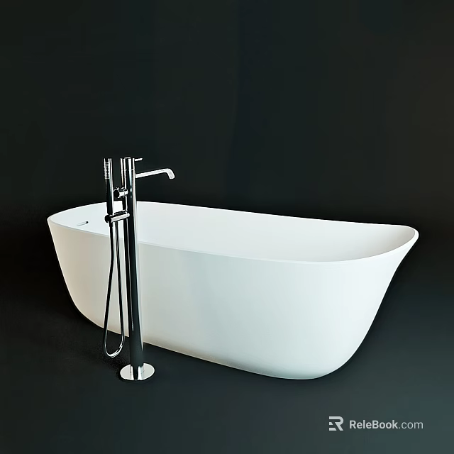 Modern Bathroom Faucet Design With White Freestanding Bathtub And Metal Finish On Dark Background 3d model 
