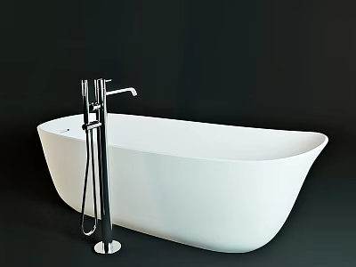Modern Bathroom Faucet Design With White Freestanding Bathtub And Metal Finish On Dark Background 3d model