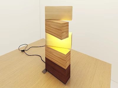 Modern Minimalist Wooden Table Lamp With Stacked Blocks And Gradual Wood Tones 3d model