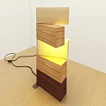 Modern Minimalist Wooden Table Lamp With Stacked Blocks And Gradual Wood Tones