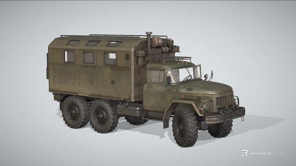 Vintage Military Truck With Six Wheel Drive Green Cargo Body Side Windows And Classic Design 3d model 