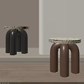 Modern Black and Brown Stools with Marble Top and Curved Legs in Minimalist Interior