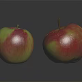 Two red and green apples with shiny reflections on black background surface 3d model