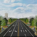 Aerial View Planning of Urban Road With Lined Trees Green Belts and Moving Vehicles