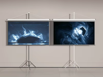 Projection Monitoring Setup With Two Screens On Stands Displaying Vivid Images Indoors 3d model
