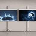 Projection Monitoring Setup With Two Screens On Stands Displaying Vivid Images Indoors
