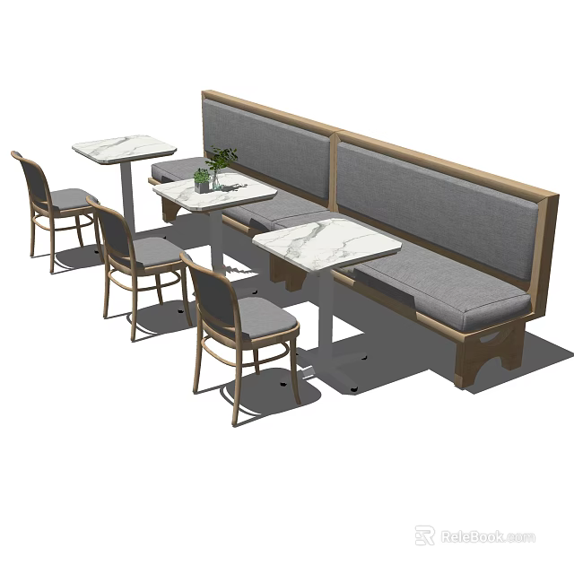Public Chairs With Booth Seating And Marble Top Tables In Cafe Setting 3d model