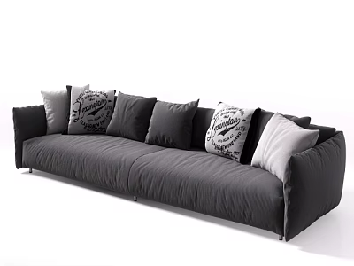 Soft Modern Gray Upholstered Double Sofa with Patterned and Solid Decorative Pillows 3d model