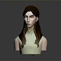 Game and Movie Character 3D Bust Model with Female Brown Long Hair High Collar Top