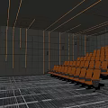 Modern Cinema Interior With Large Screen Comfortable Seats And Linear Ceiling Lights 3d model