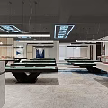 Modern Billiard Room With Multiple Green And Red Tables Marble Countertops And Area Rug