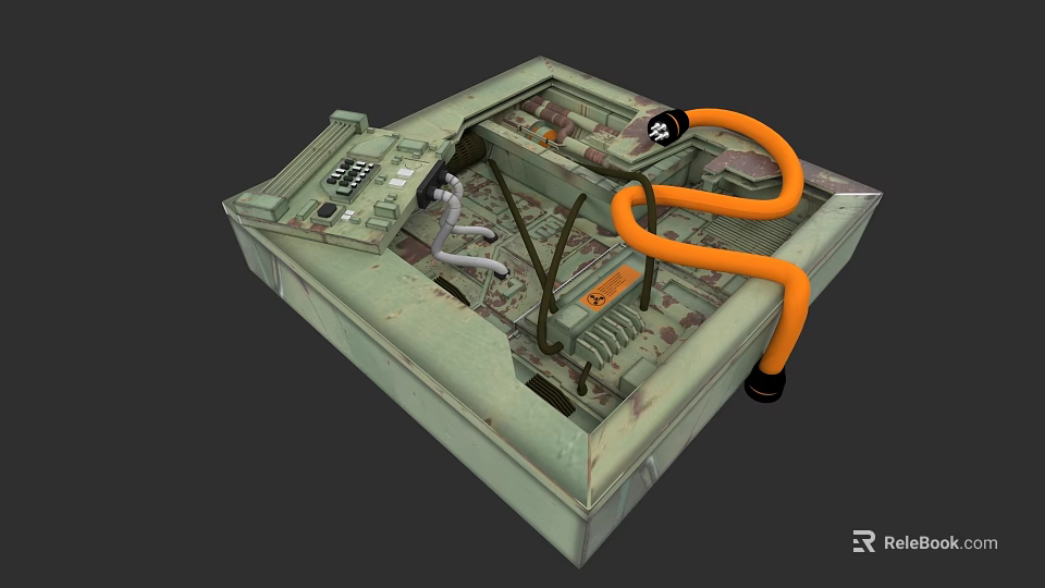 Electronic Appliance Internal Structure With Green Casing Orange Tubes And Mechanical Components 3d model 