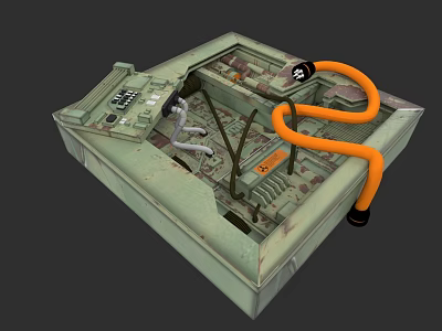 Electronic Appliance Internal Structure With Green Casing Orange Tubes And Mechanical Components 3d model