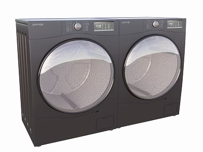 Two Black Front Loading Washing Machines With Modern Double Drum Design 3d model
