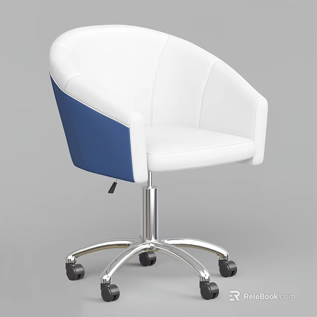 Modern White And Blue Leather Office Chair With Armrests Metal Base Wheels 3d model 