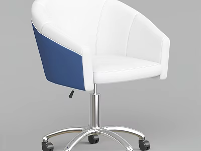 Modern White And Blue Leather Office Chair With Armrests Metal Base Wheels 3d model