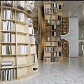 Book Art Display In Modern Space With Wooden Bookshelves