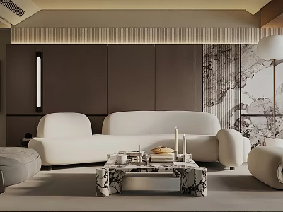 Modern Living Room Interior Design With White Sofa Marble Coffee Table And Decorative Wall Art 3d model