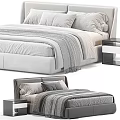Modern Double Bed With Upholstered Headboard Gray White Bedding And Bedside Table 3d model