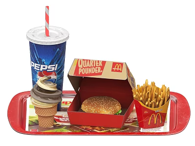 McDonald's Fast Food Meal With Quarter Pounder Burger Fries Pepsi Drink And Ice Cream Cone 3d model