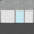 White and Light Blue Roller Shutters Against Gray Wall and Floor Background 3d model