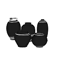 Multiple Black Ceramic Vessels with White Stripes for Stylish Home Decor 3d model