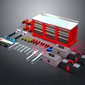 Professional Hardware Tools Set with Red Tool Cabinet Tool Boxes Drill Wrenches and Screwdrivers 3d model