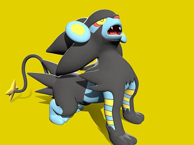 Black Blue Yellow Striped Electric Type Game And Movie Character With Large Ears In Standing Pose 3d model