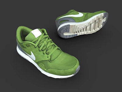 Green Casual Sports Shoes With White Logo And White Sole Lace Up Design 3d model