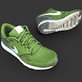 Green Casual Sports Shoes With White Logo And White Sole Lace Up Design