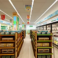 Pharmacy Store Interior Design With Well Arranged Medicine Shelves Cashier Counter And Health Products