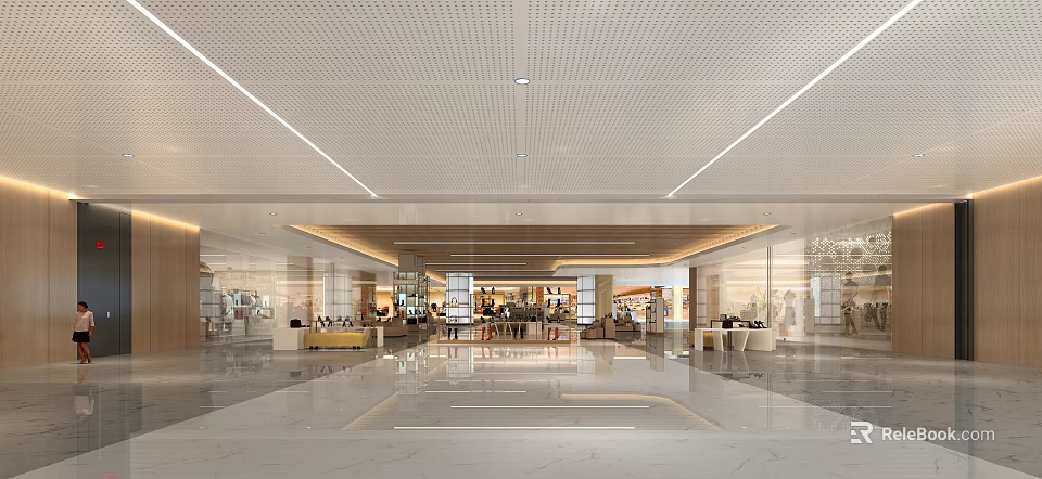Spacious Modern Clothing Store Interior With Bright Lighting And Neat Display Racks Marble Flooring 3d model 