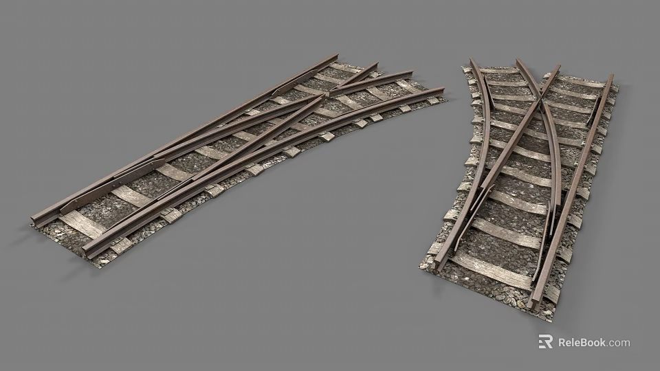 Model Railroad Track Switch And Curved Rail Sections For Train Layouts 3d model 
