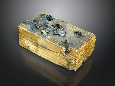 Natural Wood Decorative Box With Colorful Stone Accents And Rustic Texture 3d model