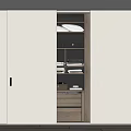 Modern Wardrobe With Sliding Doors And Organized Interior Storage Shelves Drawers And Folded Clothes