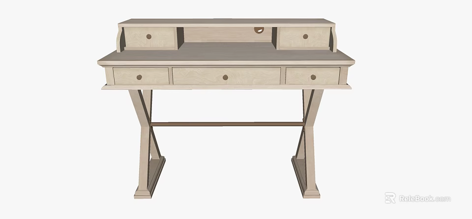 Light Wood Dressing Table With Multiple Drawers And X Shaped Legs 3d model 