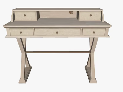 Light Wood Dressing Table With Multiple Drawers And X Shaped Legs 3d model