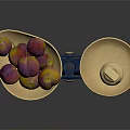 Vintage Commercial Balance Scale With Blue Base Golden Trays And Fresh Fruits